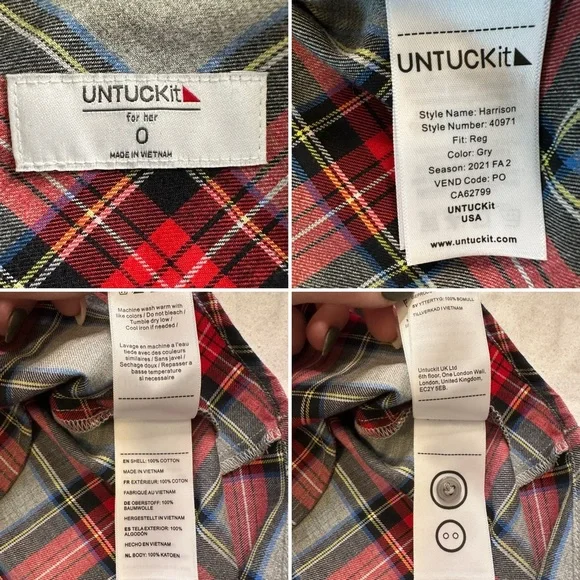 UNTUCKit Harrison Plaid Flannel Shirtdress Red Grey Tartan Belted Pockets Size S - Picture 6 of 12